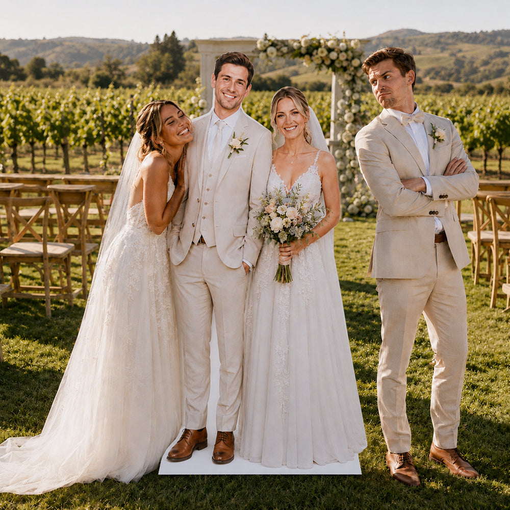 Custom wedding life size cardboard cutout with personalized couple photo for outdoor wedding decoration Main image