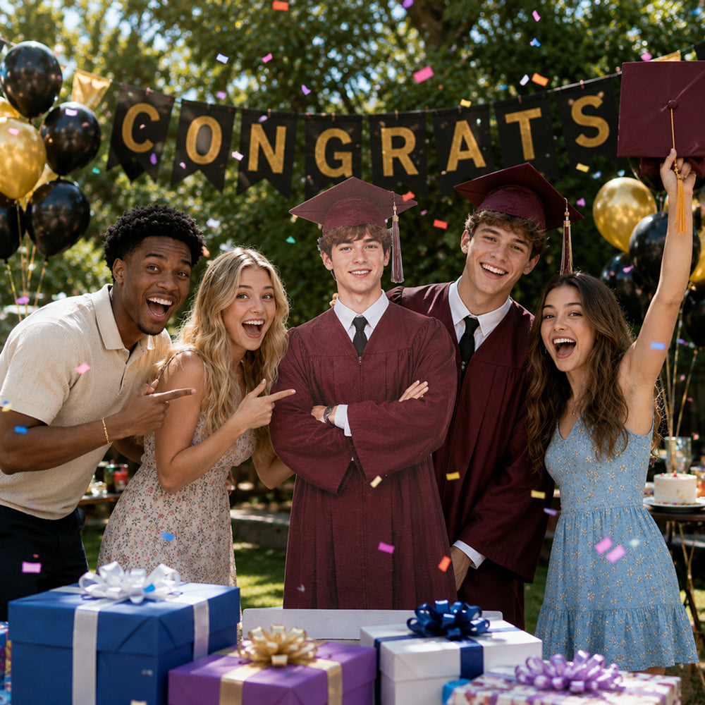 Custom graduate cardboard cutout photo prop for graduation party decoration and celebrations