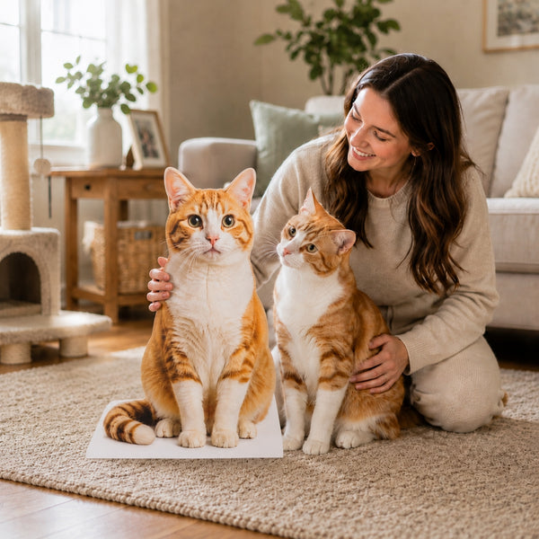 Personalized pet cardboard cutout display with custom cat photo for home memorial and decoration