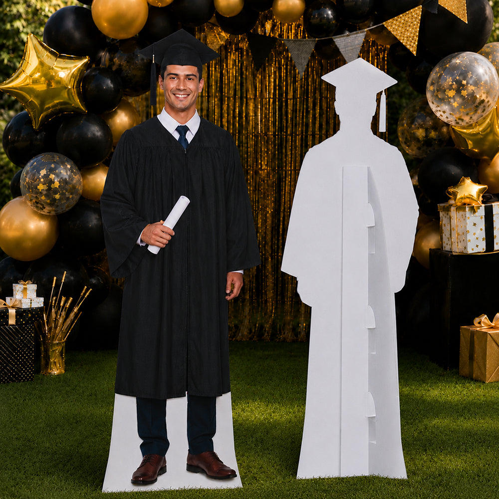 Custom graduation life size cardboard cutout with front and back display for personalized graduate standee decoration