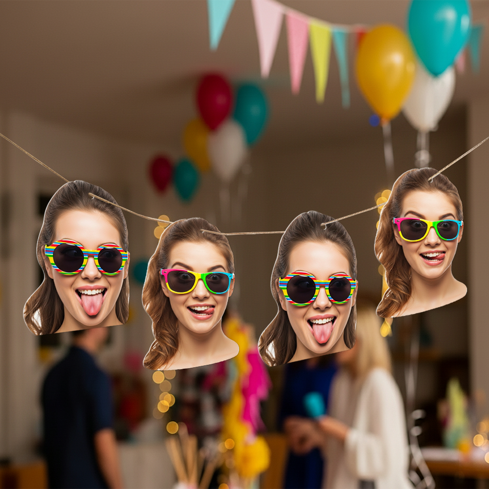 Guests using custom mini big head cutouts as fun photo decorations at party events