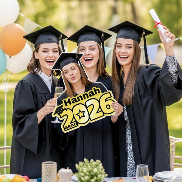 Class of 2026 graduation big head cutout photo props used for senior graduation celebrations