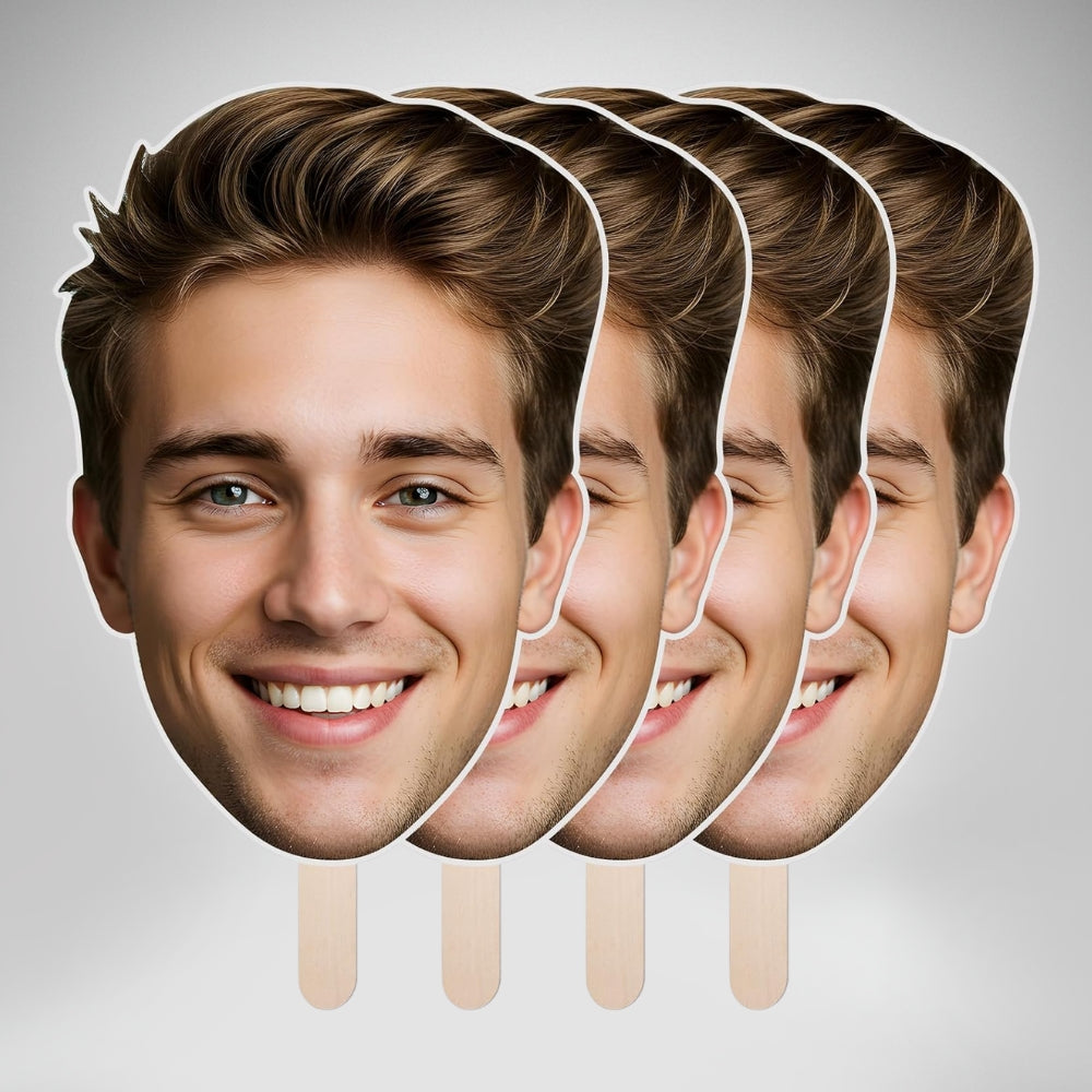 Custom big head cutout on a stick with personalized face photo prop for parties and celebrations Main image