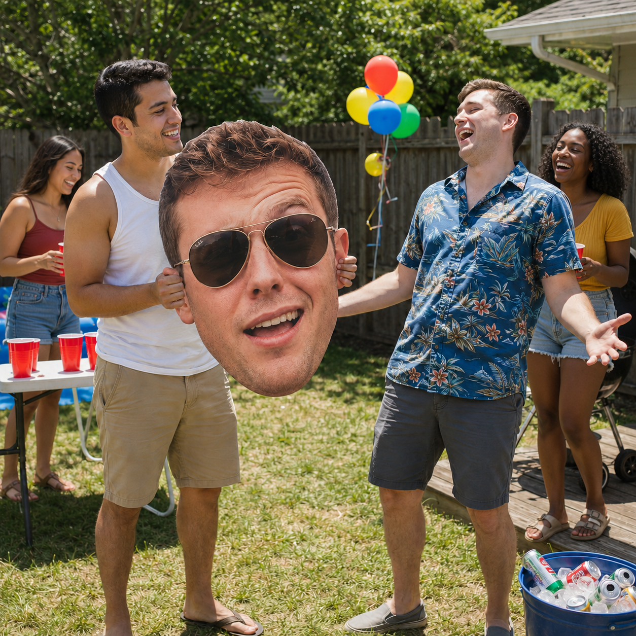 Custom big head cutout face props for outdoor parties, celebrations, and group photos